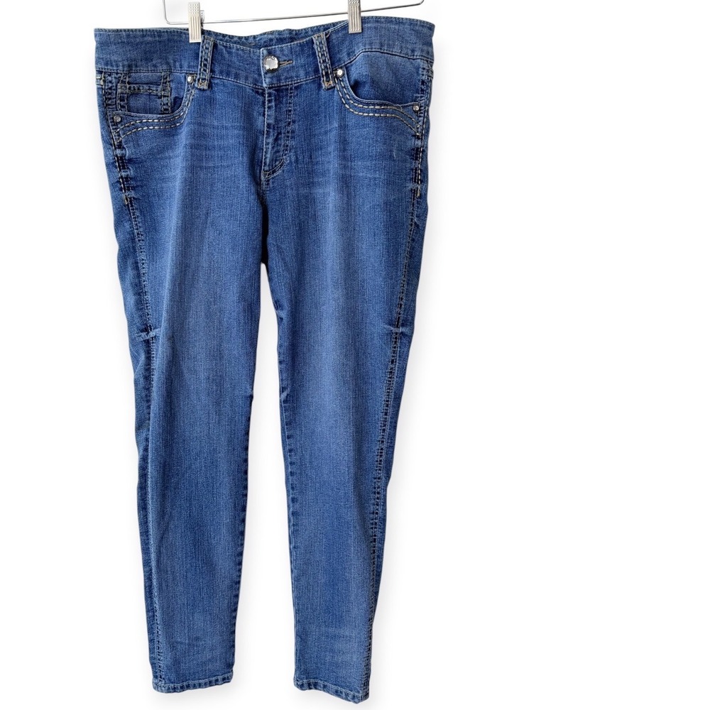 Seven7 Womens Legging Jeans Medium Wash Embroidered Pockets Size 16